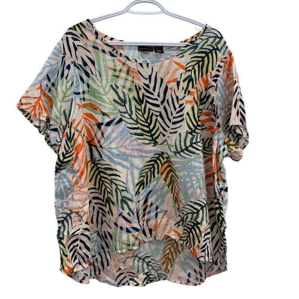 Tahari Womens Short Sleeve Linen Multicolor Tropical Tunic Top Size 2x​​​​